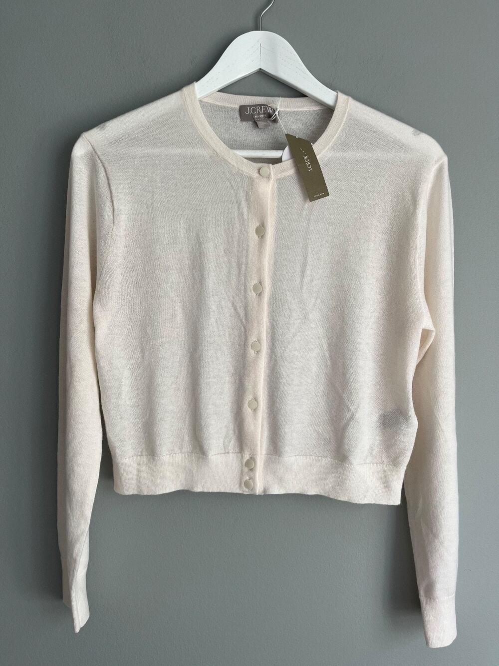 J.Crew NWT $168 Women's Featherweight Cashmere Cardigan Ivory S Luxury BZ400